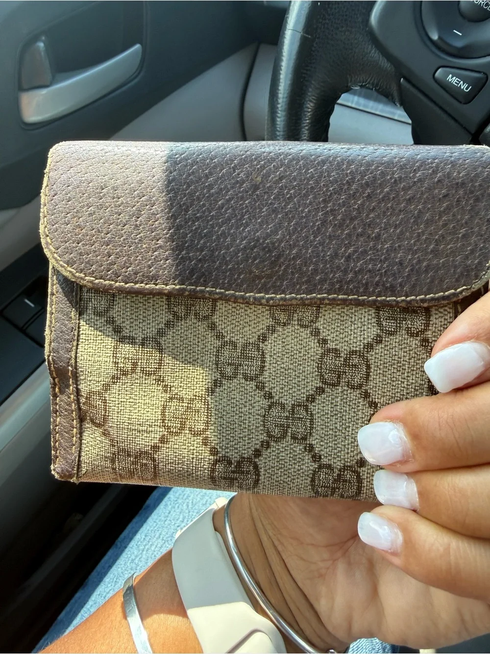 Authentic Vintage Gucci Monogram Canvas Wallet with Gold-Tone GG